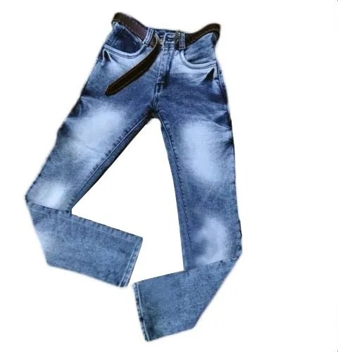 Kids Faded Denim Jeans - Denim, Various Waist Sizes, Blue | Washable, Color Fastness, Shrink Resistance
