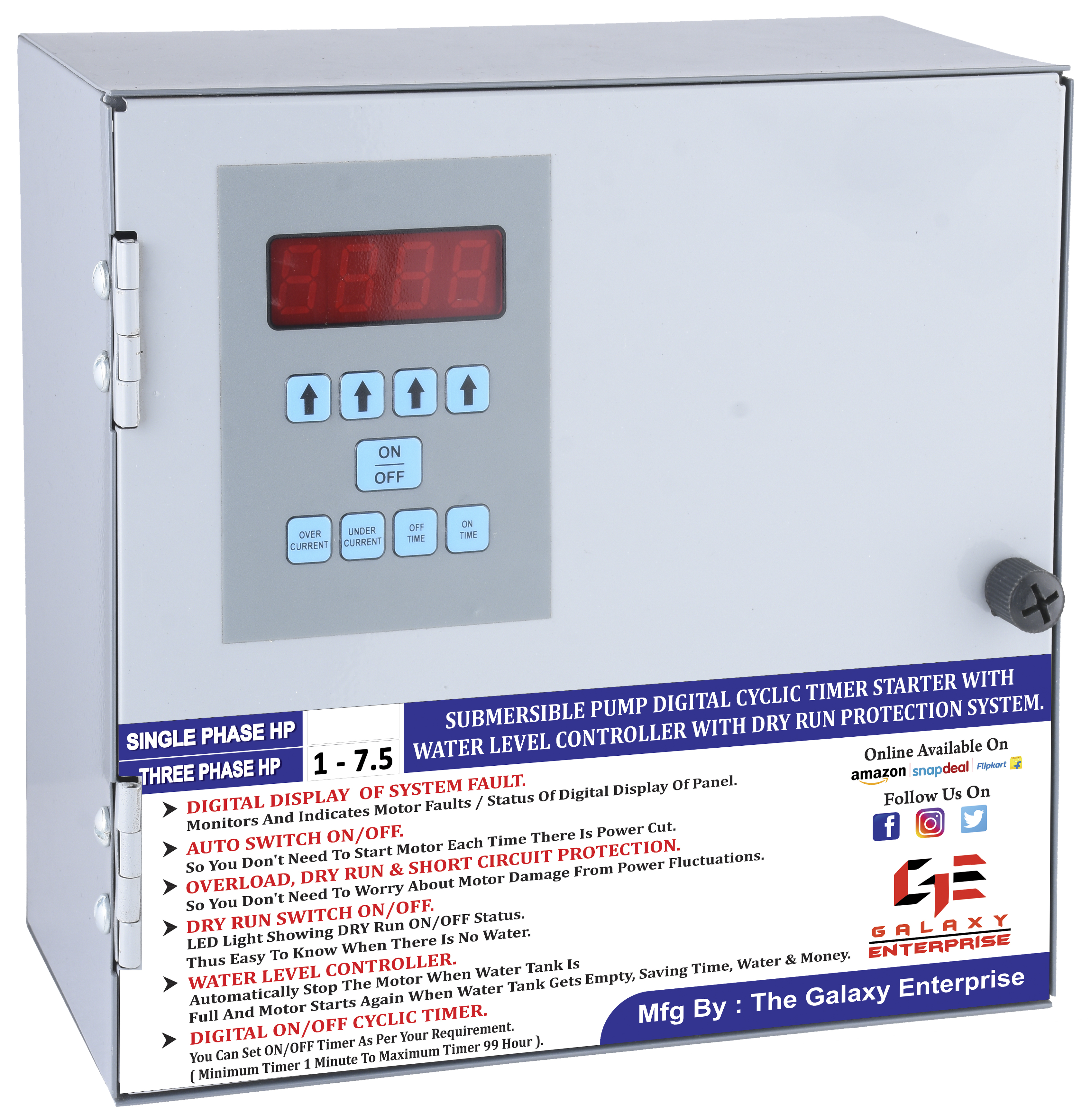 3 Phase Submersible Pump Digital Starter With Cyclic Timer & Water Level Controller System - Color: Grey