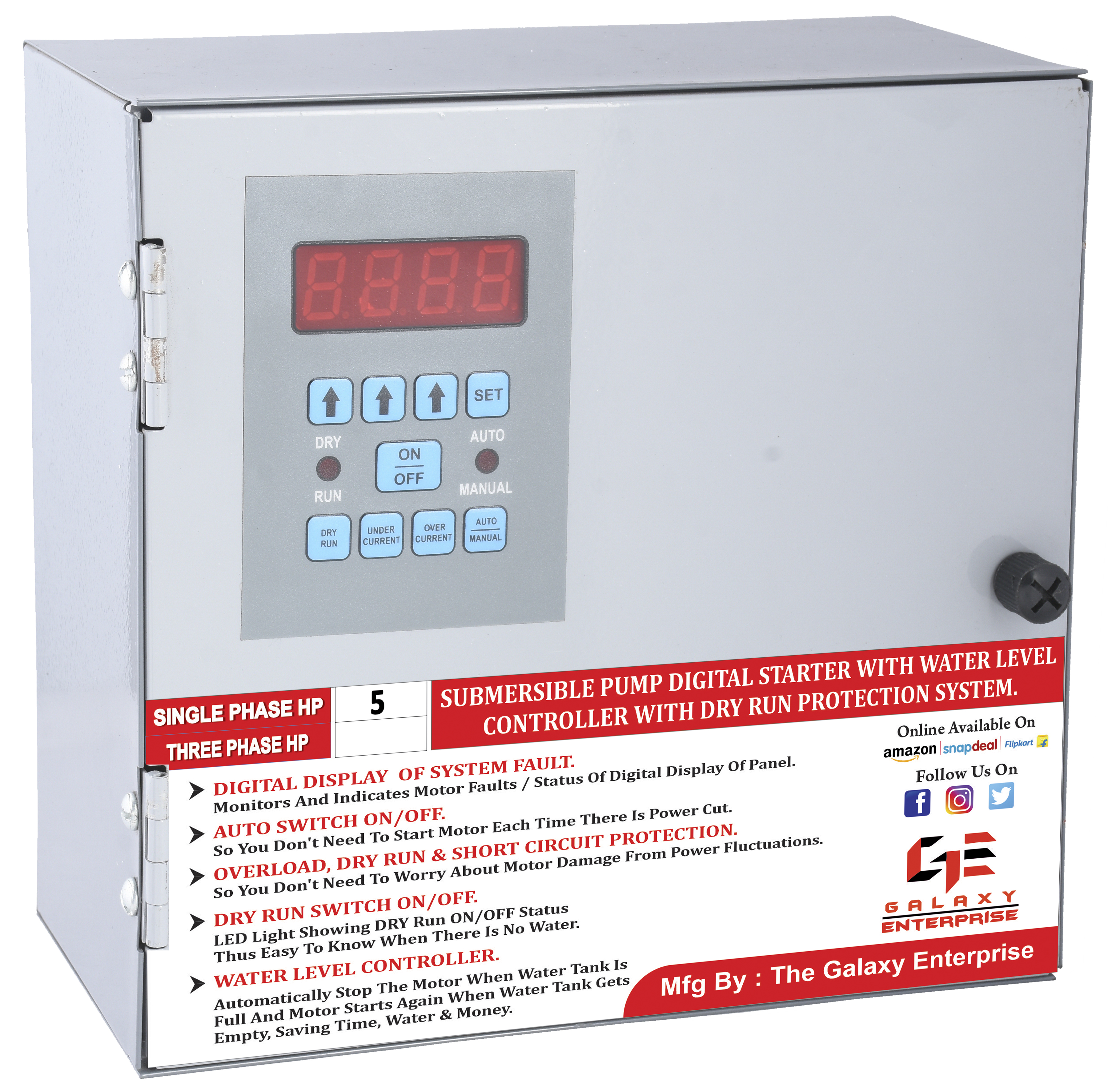 5 HP Single Phase Submersible Pump Digital Starter & Water Level Controller