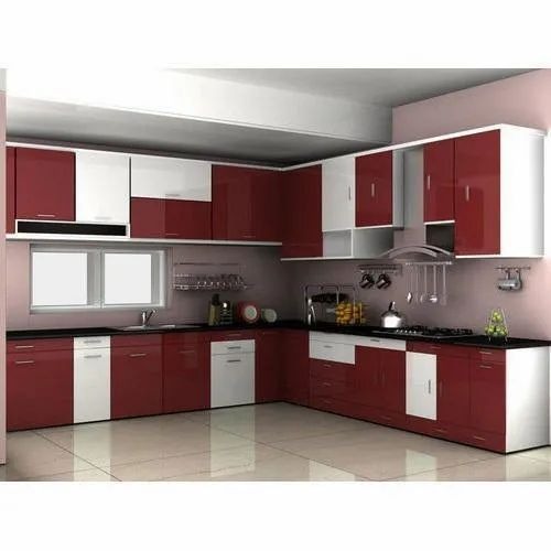 L Shape Glossy Modular Kitchen