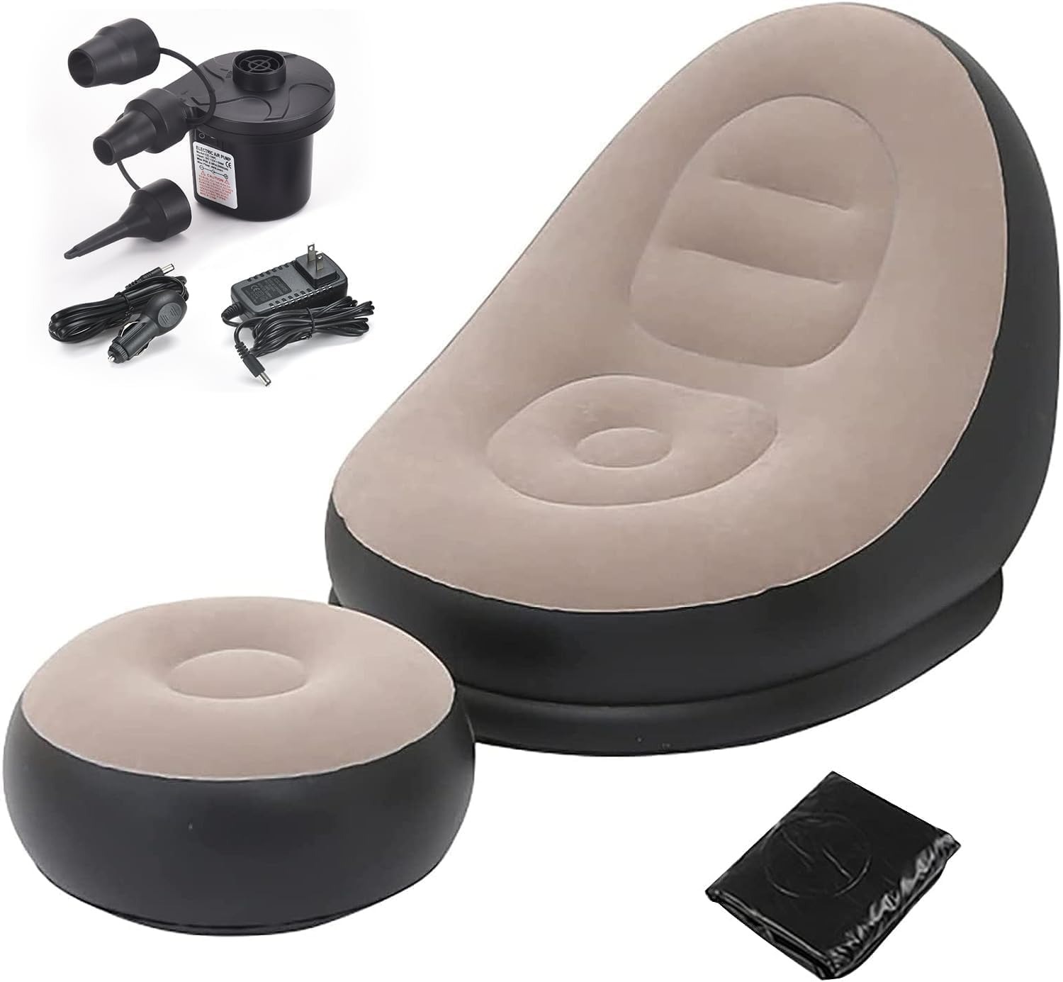 Niloni Rubberwood Inflatable Leisure Sofa Chair and Footstool Inflatable Lounger Set