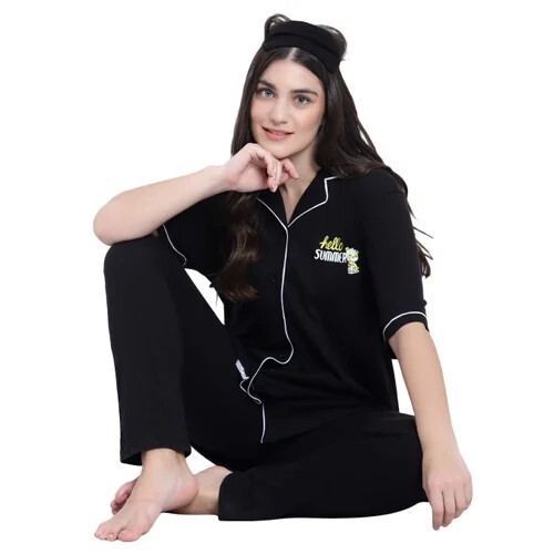 Front Open Cotton Night Suits For Ladies