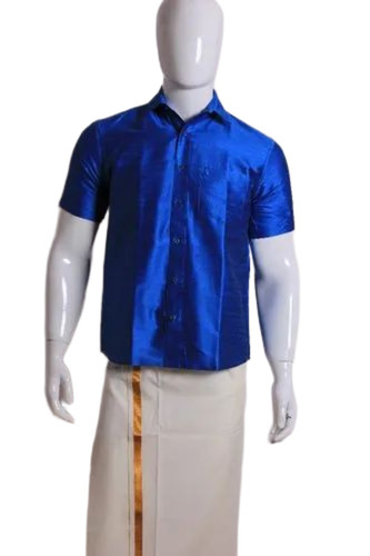 Mens Blue Silk Shirts