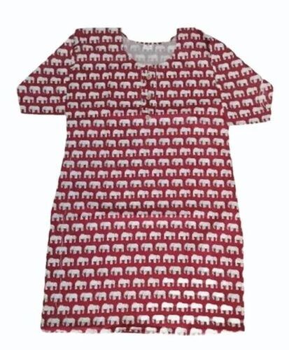 Ladies Red Cotton Elephant Print Kurti