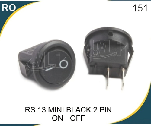 Miniature Round Rocker Switch Black 2 Pin