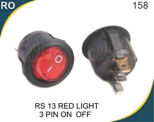RS 13 ROUND ROCKER RED LIGHT 3 PIN ON OFF