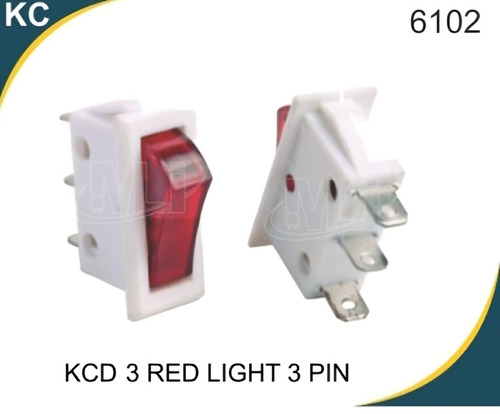KCD 3 Long Rocker Switch White Red Light