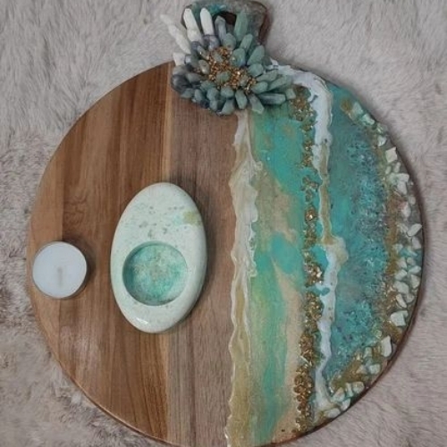 Wooden Epoxy Resin Candle Holder Set