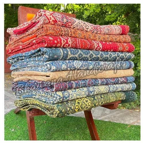 Kantha Quilt Cotton Indian Blanket Peach Handmade Gudari Home Decor Bedcover 90x108 Inches