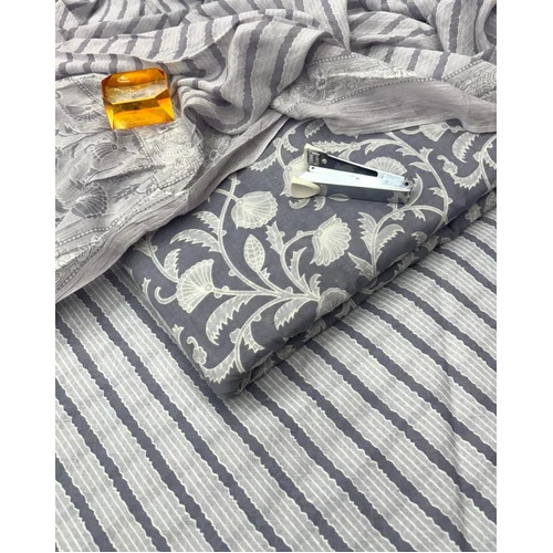 Grey Cotton Printed Fabric