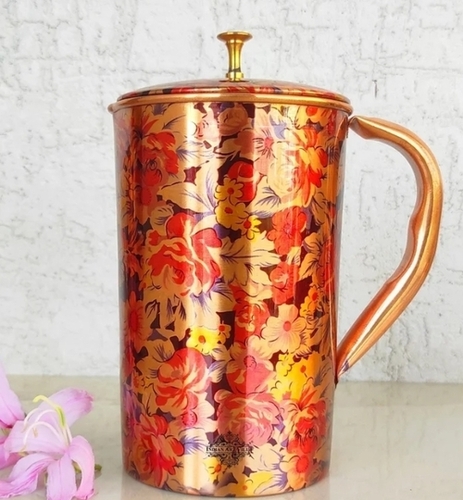 2000Ml Printed Copper Jug - Color: Golden