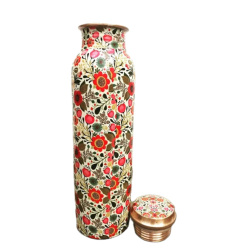 Flower Meenakari Printed Copper Water Bottle