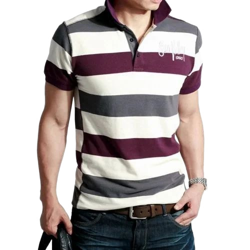 Mens Strips Polo T Shirt