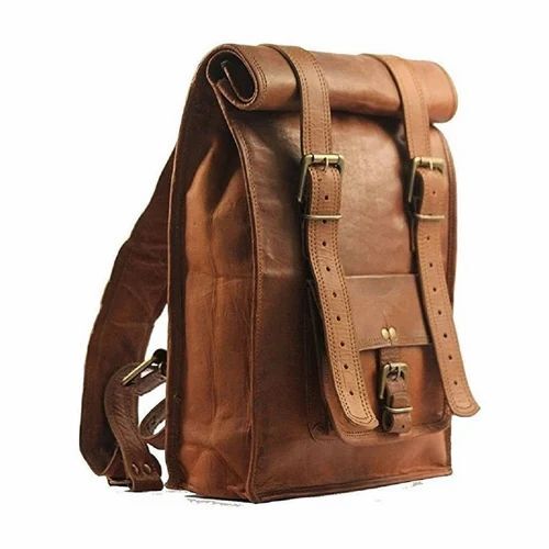 Unisex Brown Leather Backpack