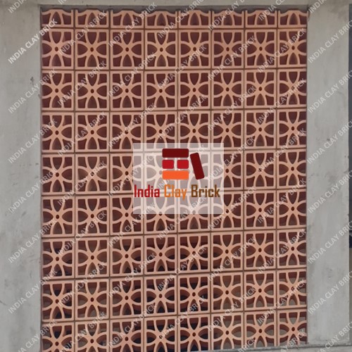 Natural Red Clay Terracotta Jali Wall Tile - Pattern: Square Edge