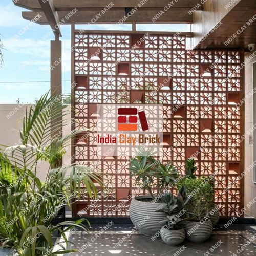 Red Terracotta Jali Block - Design Type: Square