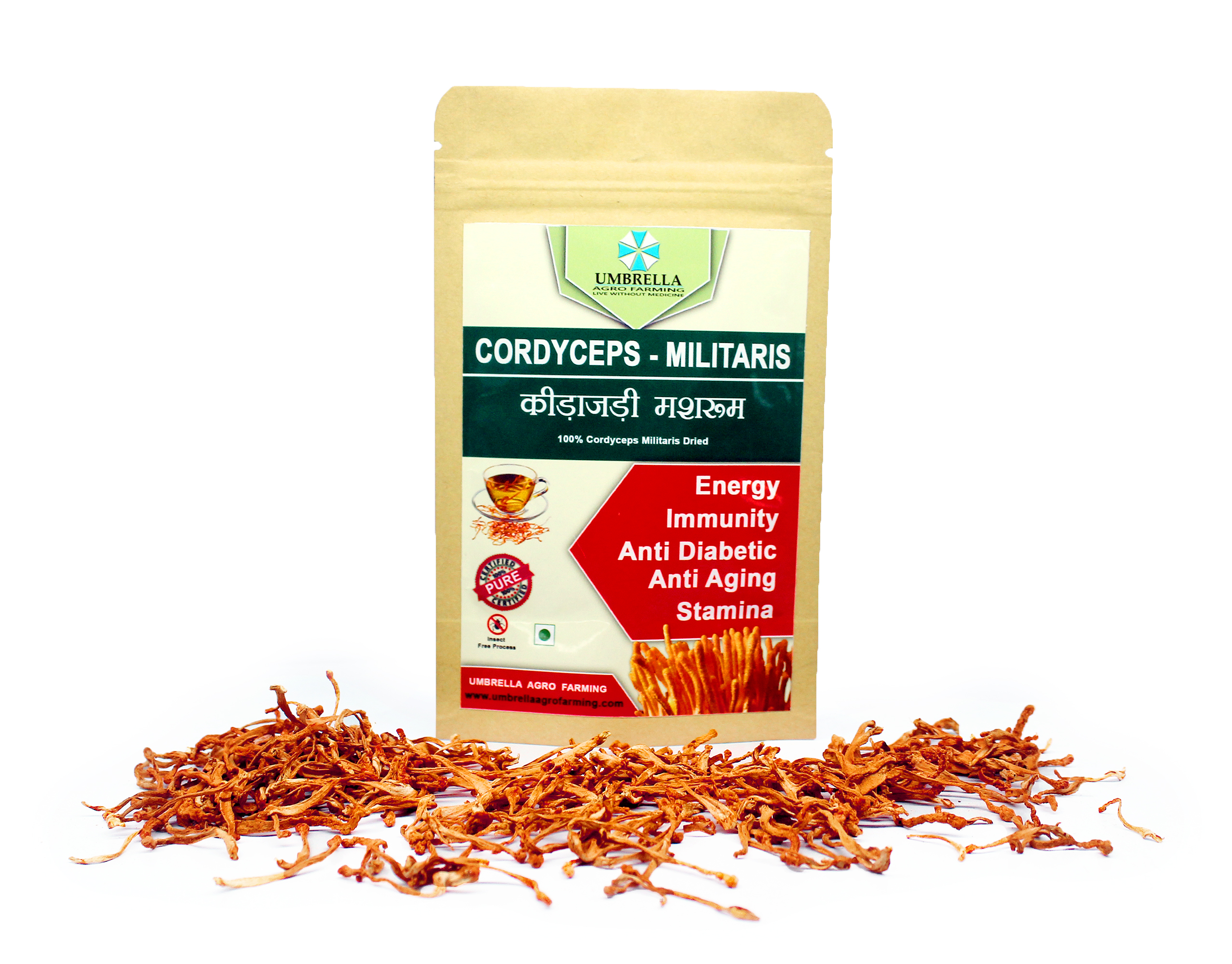 Cordyceps Militaris Raw Herbs (10 Gm) - Cordyceps Militaris, Dried Whole Herb, 10 Gm | Naturally Dried, Cleaned, For Adults