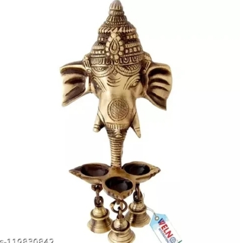 Polished Brass Ganesh Wall Hanging Deepak With Bell