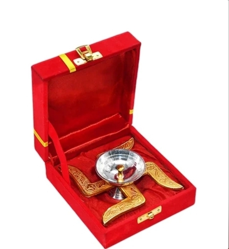 Round Brass Swastik Diya