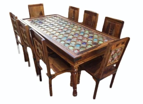 Wooden Rectangular Designer Dinner Table Set
