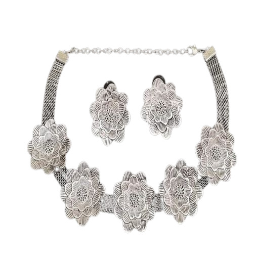 Oxidized Flower Necklace Set