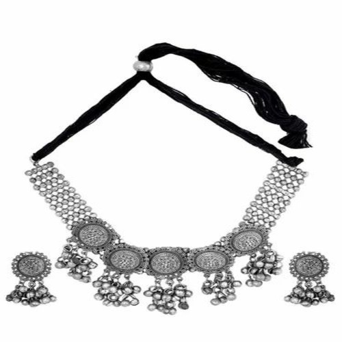 Oxidized Long Choker Necklace Set