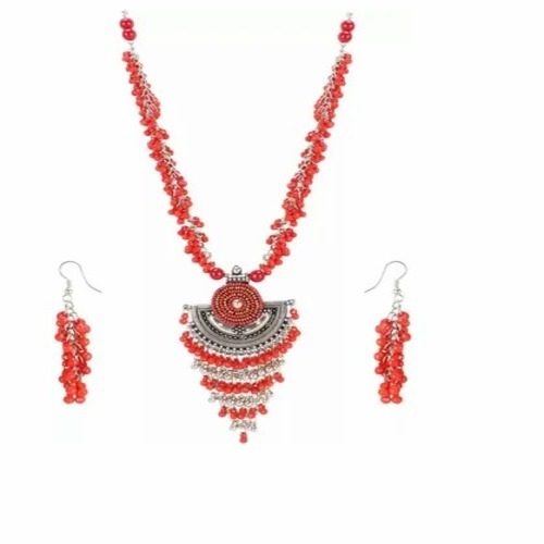 Red Beaded Necklace Set