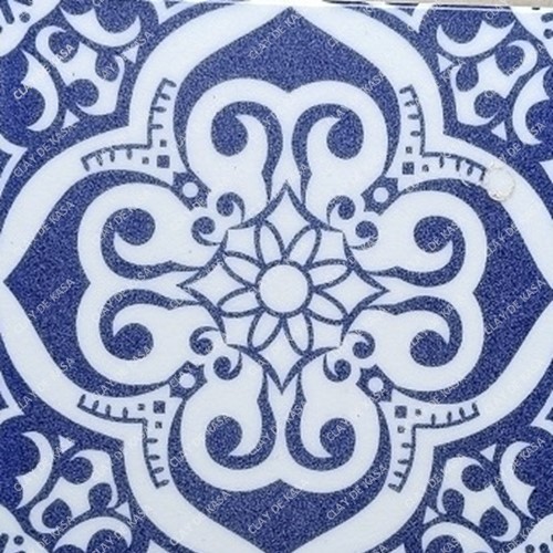 Flowered Pattern Blue Pottery Tile - Material: Ceramic