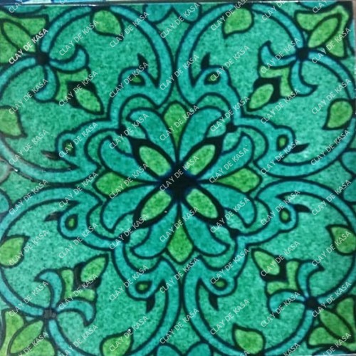 Green Ethnic Screen Printed Tile