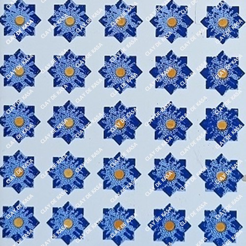 Star Cross Blue White Screen Printed Tile St1015