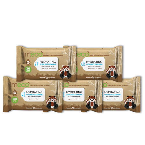 Imeco 30 Pulls 20x15 Cm Bamboo Aloe Vera Wet Wipes Ultra-soft Biodegradable Pack Of 5 - Color: White