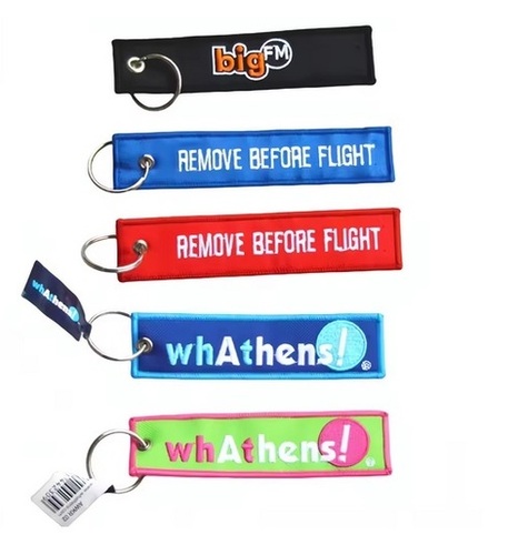 Embroidered Aircraft Custom Text Letter Logo Embroidery Woven Key Chain for Motorcycle Car