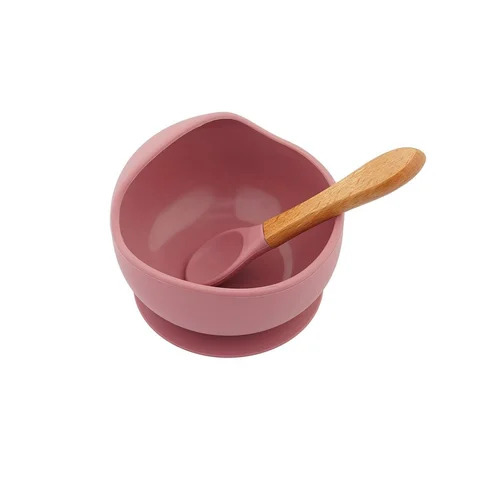 Silicone Baby Feeding Bowl With Wooden Spoon