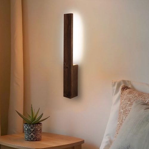 Slimline Brown Wooden LED Wall Light