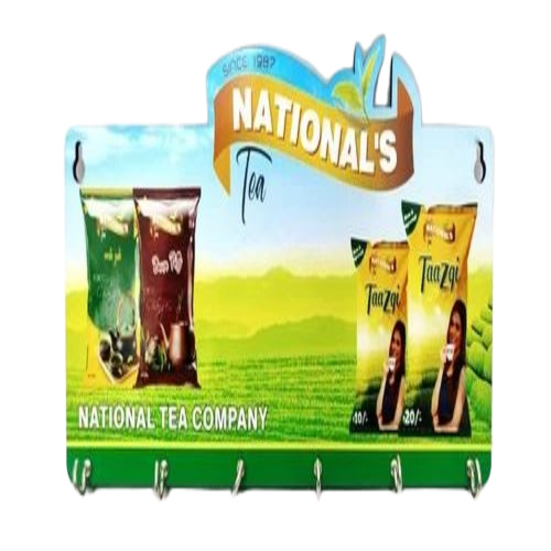 Printed Key Holder - Wood, Square, Brown | Handcrafted, Lightweight, Rust Proof, Scratch Resistant, Fancy Decorative, Polished Finish