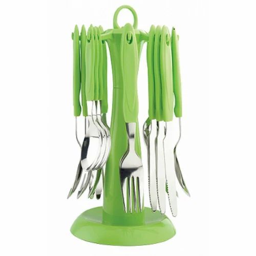 24 Pcs Signature Green Cutlery Set - Stainless Steel, Standard Size | Durable, Long Lasting, New Condition