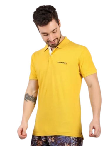 Cotton Men Mustard Polo T Shirt