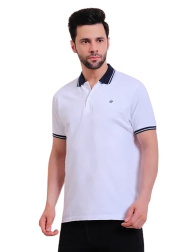 Cotton Men White Polo T Shirt