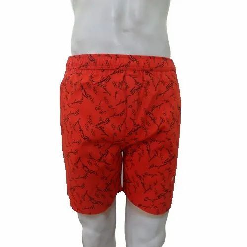 Mens Red Cotton Printed Shorts