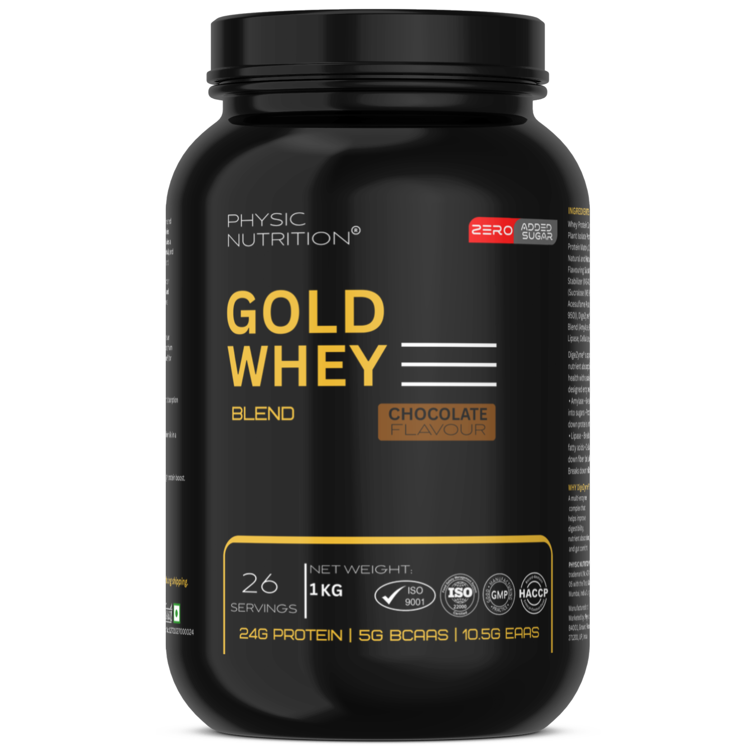 Physic Nutrition Chocolate Flavour Gold Whey Protein Blend Powder 1 Kg - Origin: India