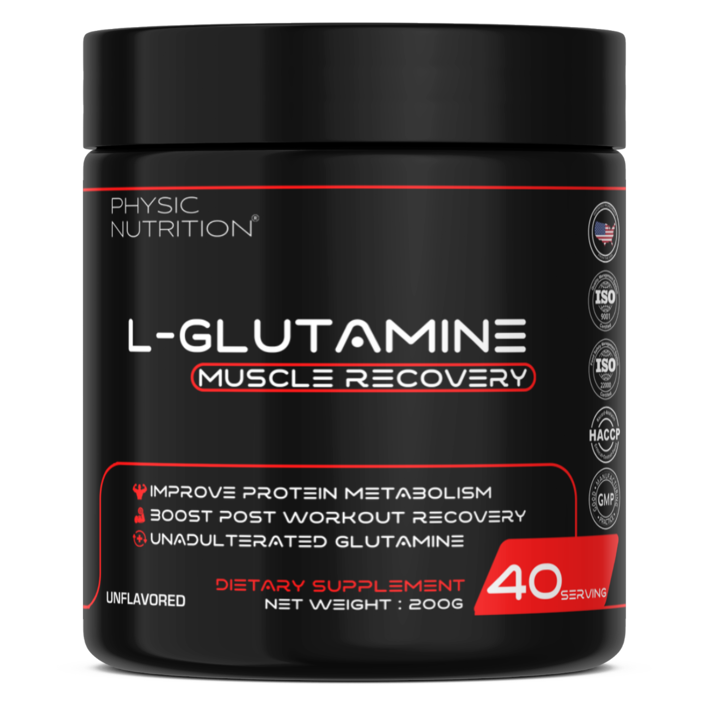 Physic Nutrition L-Glutamine Muscle Recovery Dietary Supplement 200Gm - Best Before: 18 Months