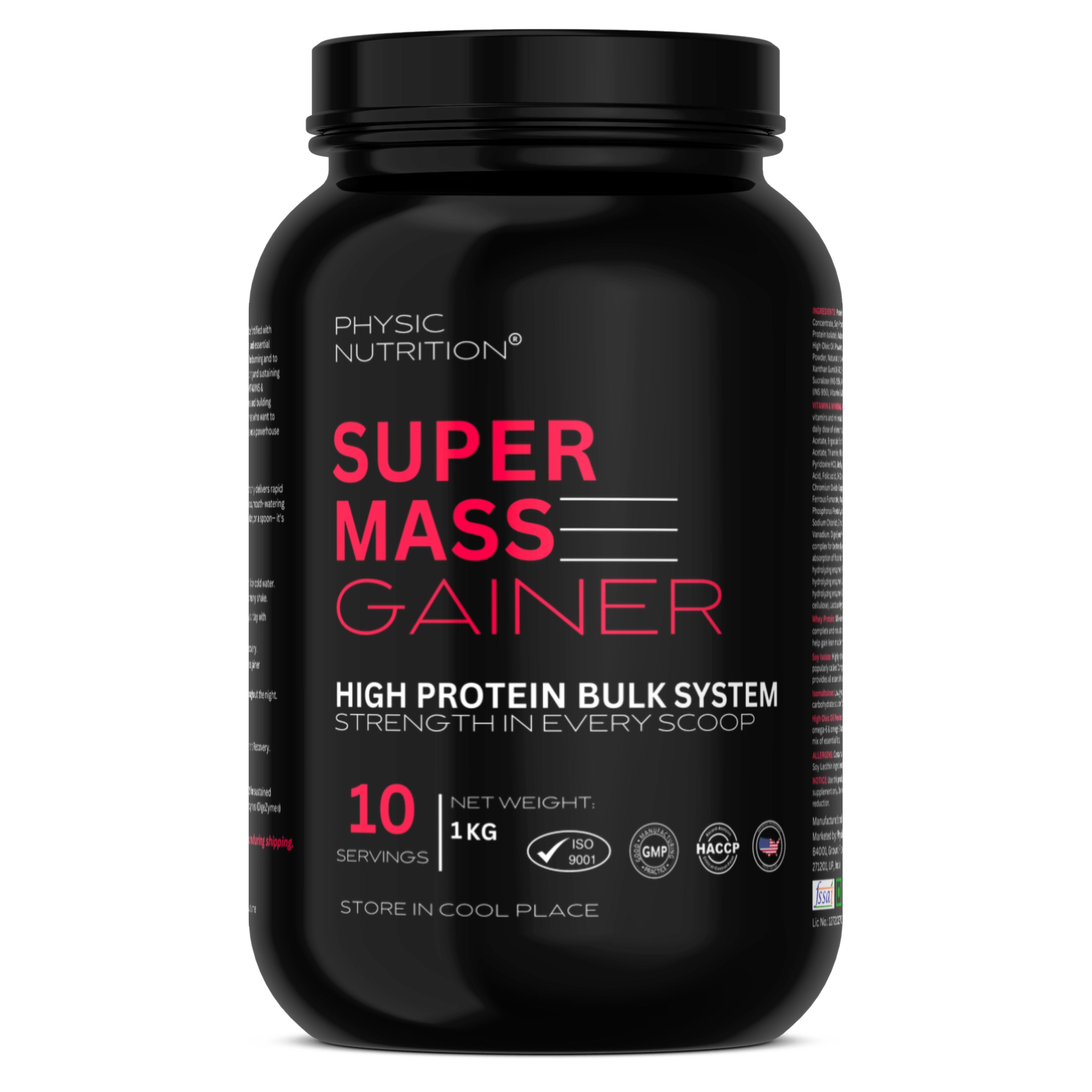 Physic Nutrition Super Mass Gainer 1 Kg - Additional Ingredient: Protein Blend (Whey Protein Concentrate