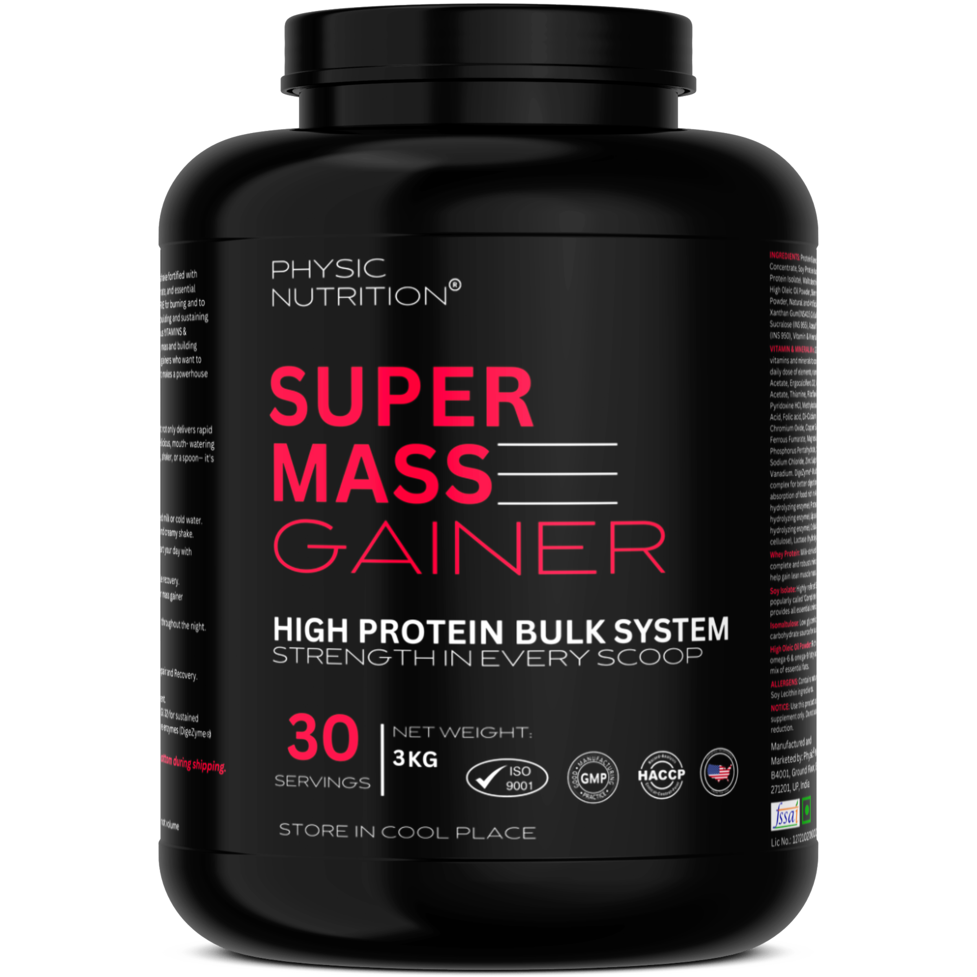 Physic Nutrition Super Mass Gainer 3 Kg Pack - Additional Ingredient: Protein Blend (Whey Protein Concentrate