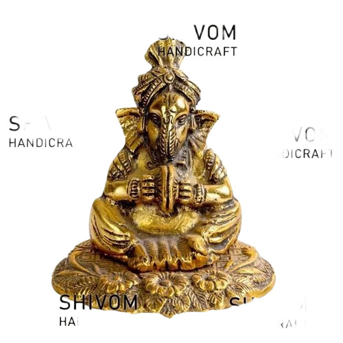 Gold Plated Ganesh Statue - Brass, 10x8x9 cm, Golden Color | Durable, Lightweight, Polished Finish, Perfect Shape for Indoor Décor