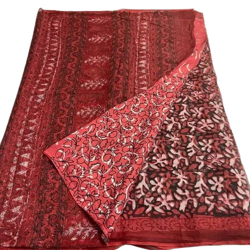 Maroon Ajrakh Print Kota Doria Saree
