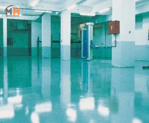 Chemical Resistant Epoxy Flooring Services - Color: Glossy Grey/Mint Green Finish (As Depicted In The Image).