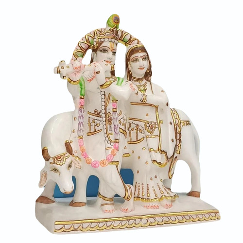 Marble Jugal Radha Krishna Statue With Cow