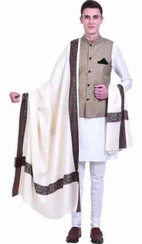 Mens Printed Border Woolen Shawl