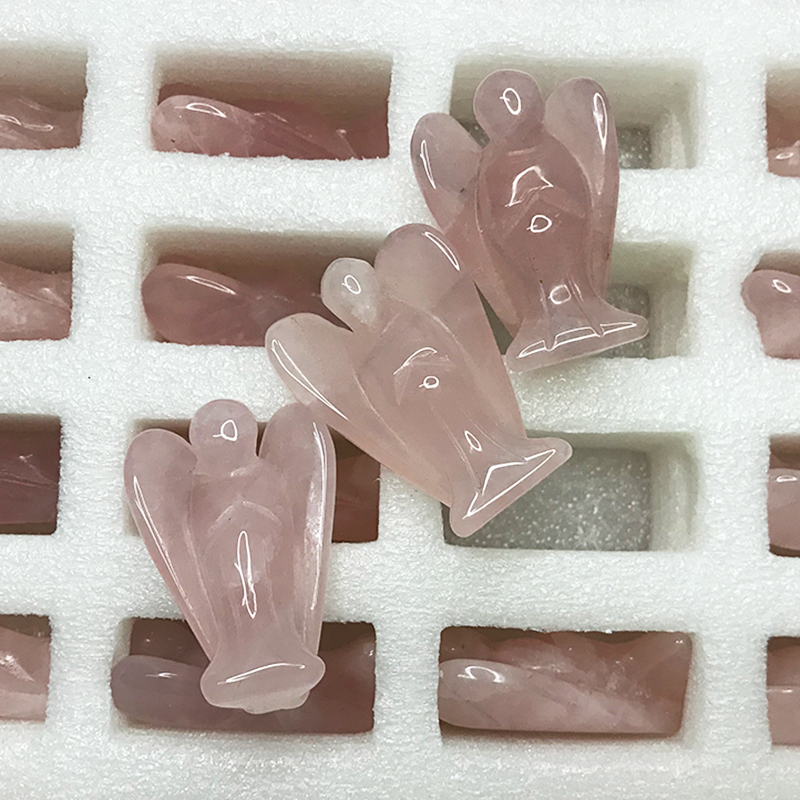 Rose Quartz Angel Carvings Wholesale Gemstone Angel Carvings - Color: Pink