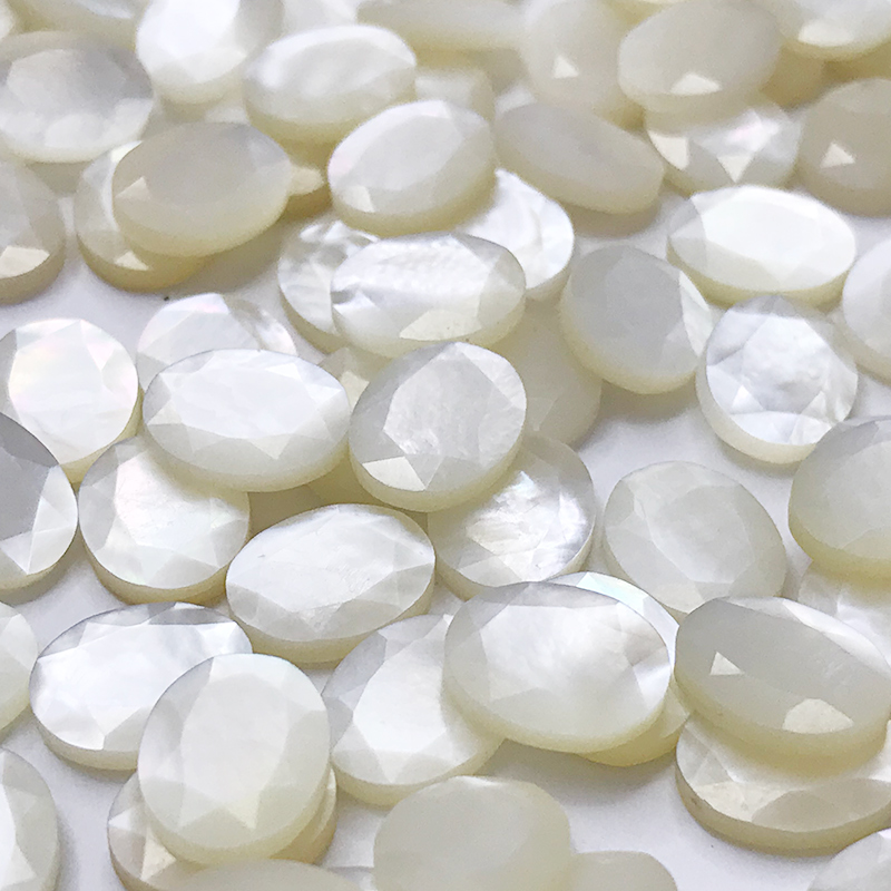 White Mother Of Pearl Shell Faceted Cut Oval Beads